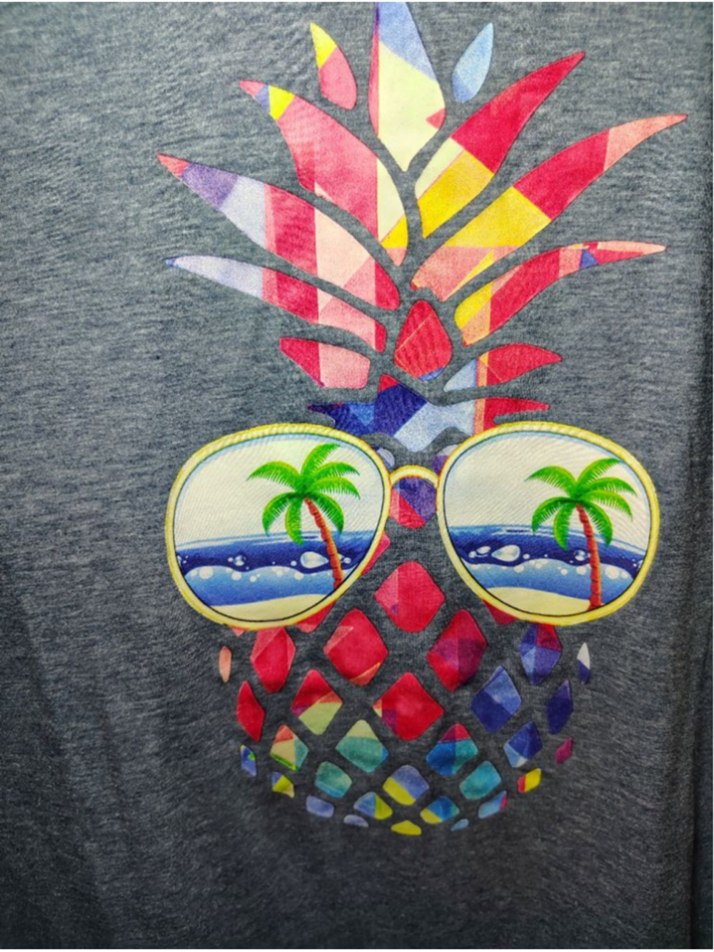 XXL Pineapple Graphic Tee Summer Tropical T-Shirt Blue Casual Beach Vacation - Picture 5 of 8
